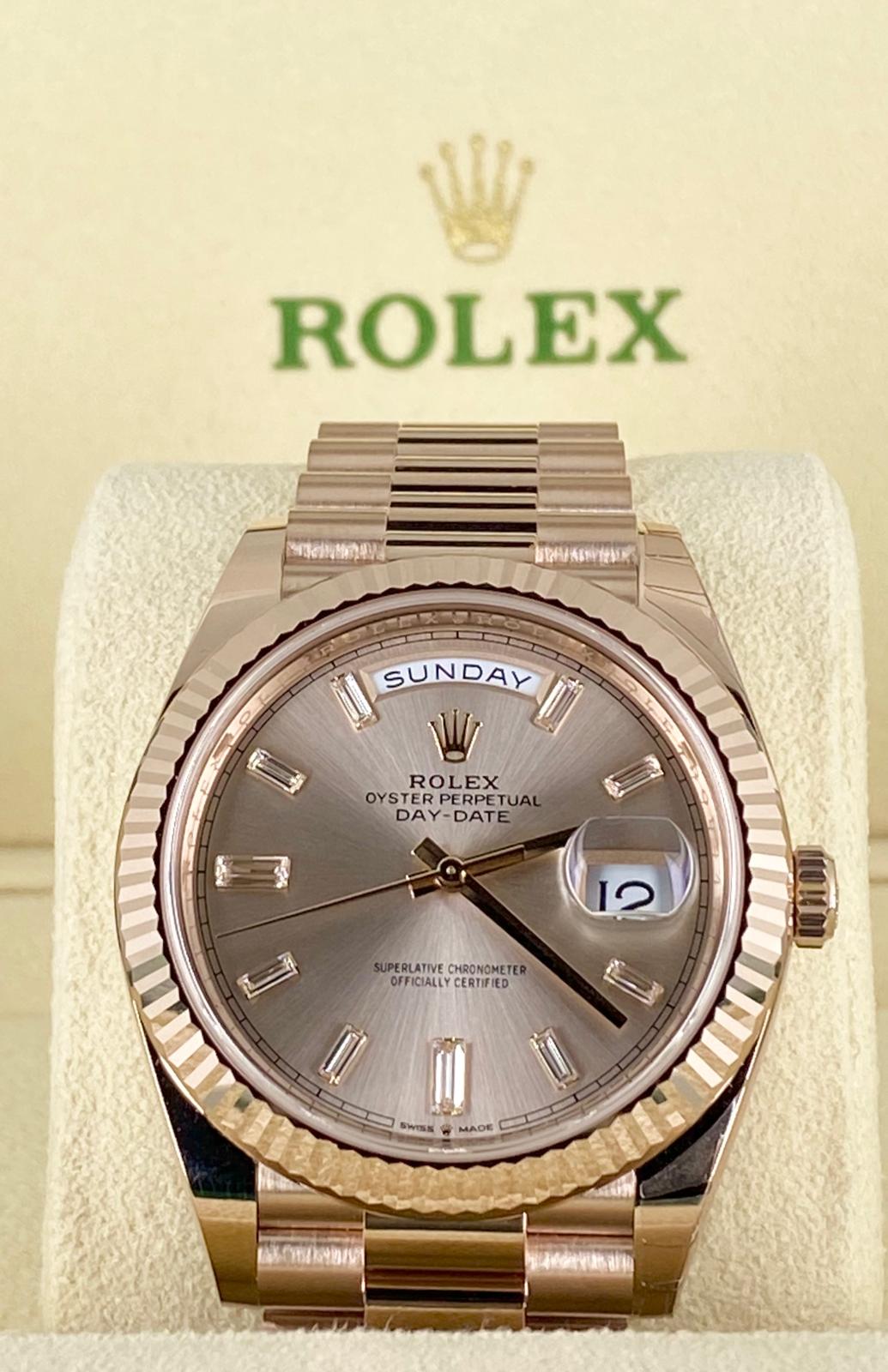Rolex Day-Date Everose Gold mit Baguette-Diamanten