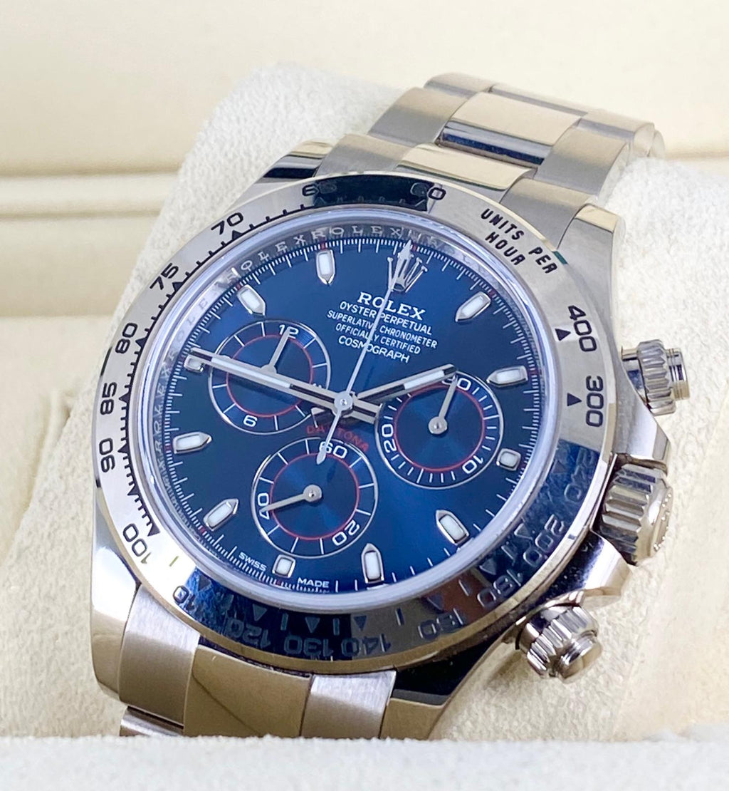 Rolex Daytona Weißgold 2020, neue Karte, blaues Zifferblatt, Full Set 116509
