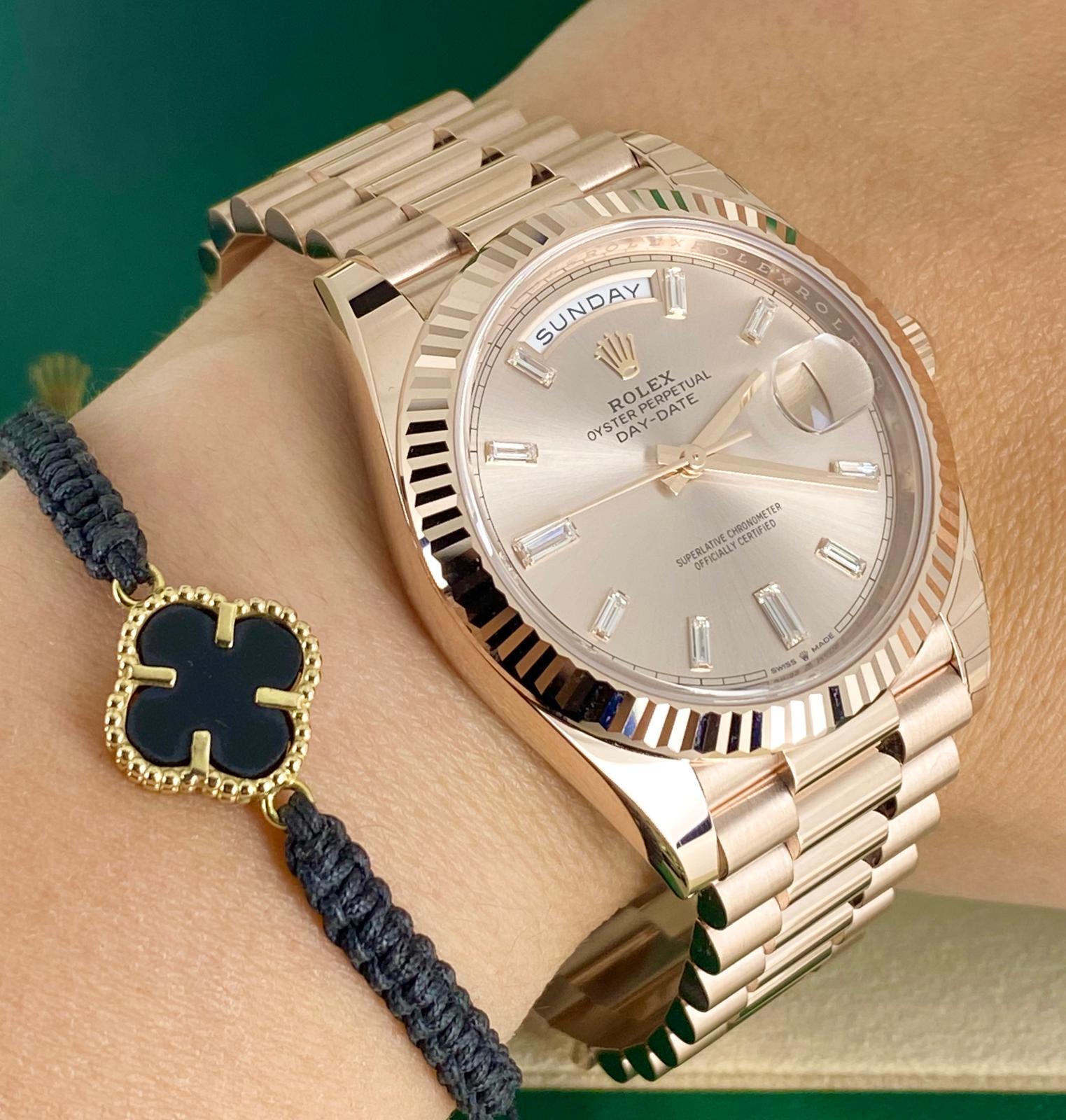 Rolex Day-Date Everose Gold mit Baguette-Diamanten