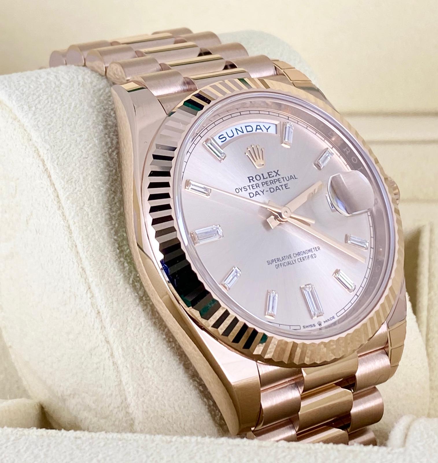 Rolex Day-Date Everose Gold mit Baguette-Diamanten