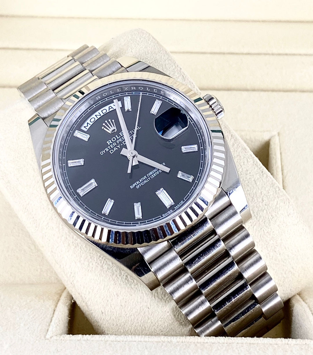 Rolex Day Date 40, White Gold, Box and Papers