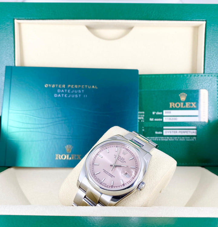 Rolex Datejust 36, Pink dial , with box and papers