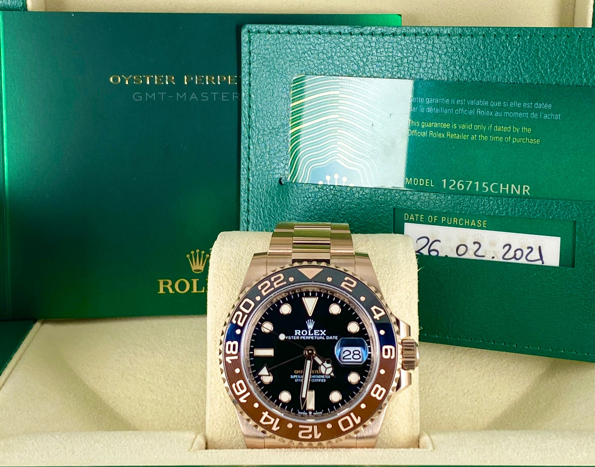 Rolex GMT-Master II, Root Beer, Komplettset
