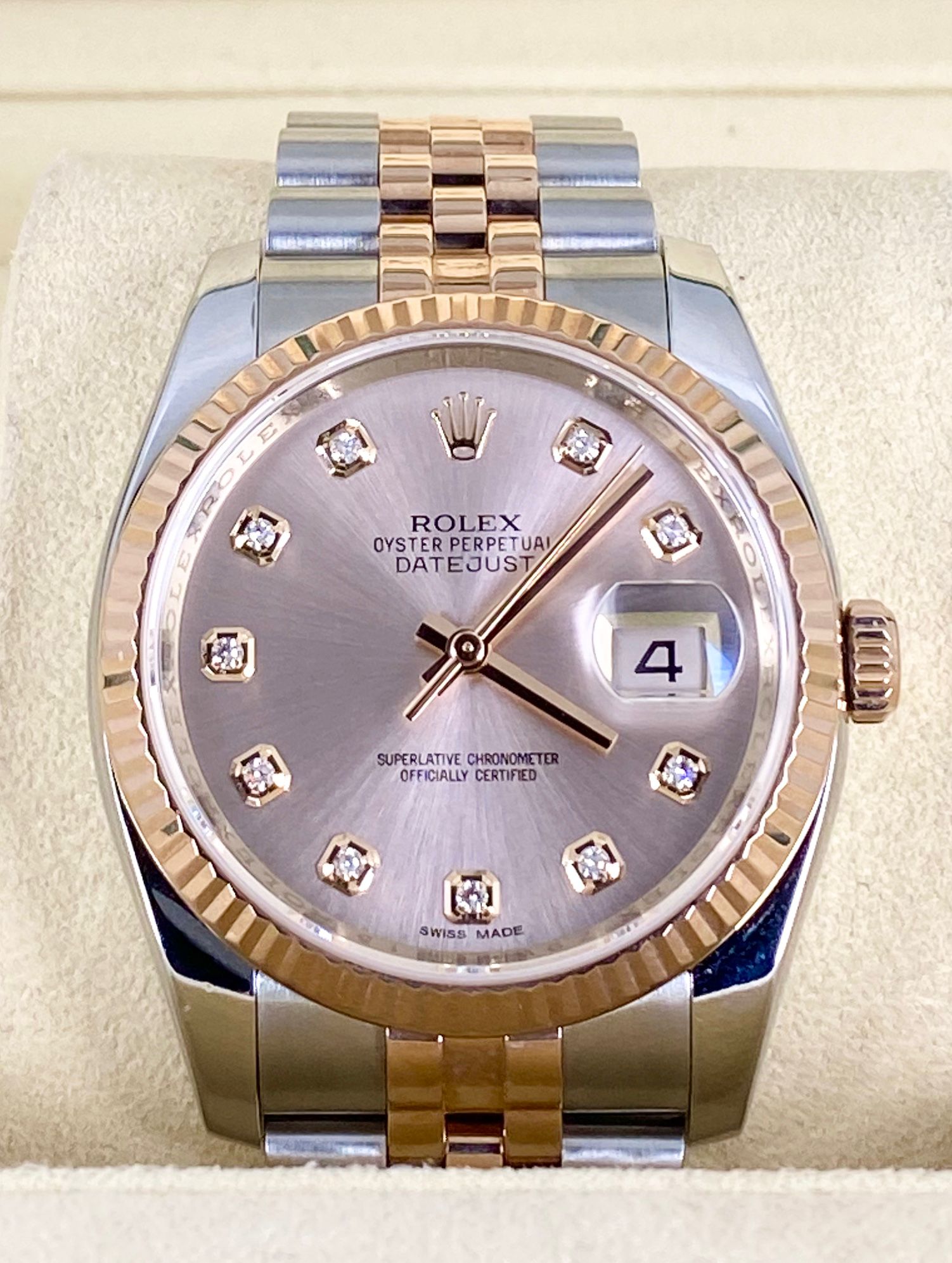 Rolex Datejust 36, Zweifarbig Roségold, vollständiges Set, Diamanten