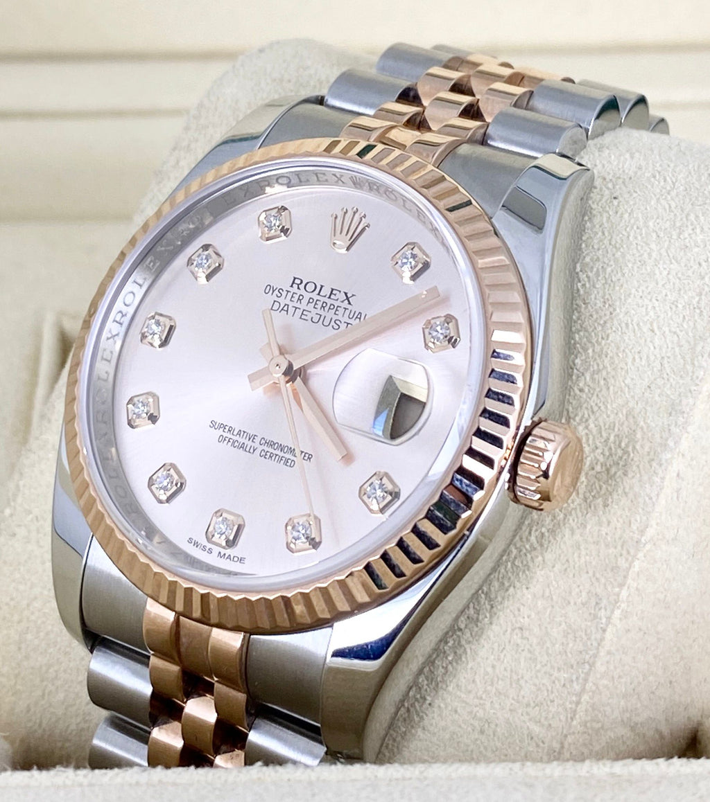 Rolex Datejust 36, Zweifarbig Roségold, vollständiges Set, Diamanten