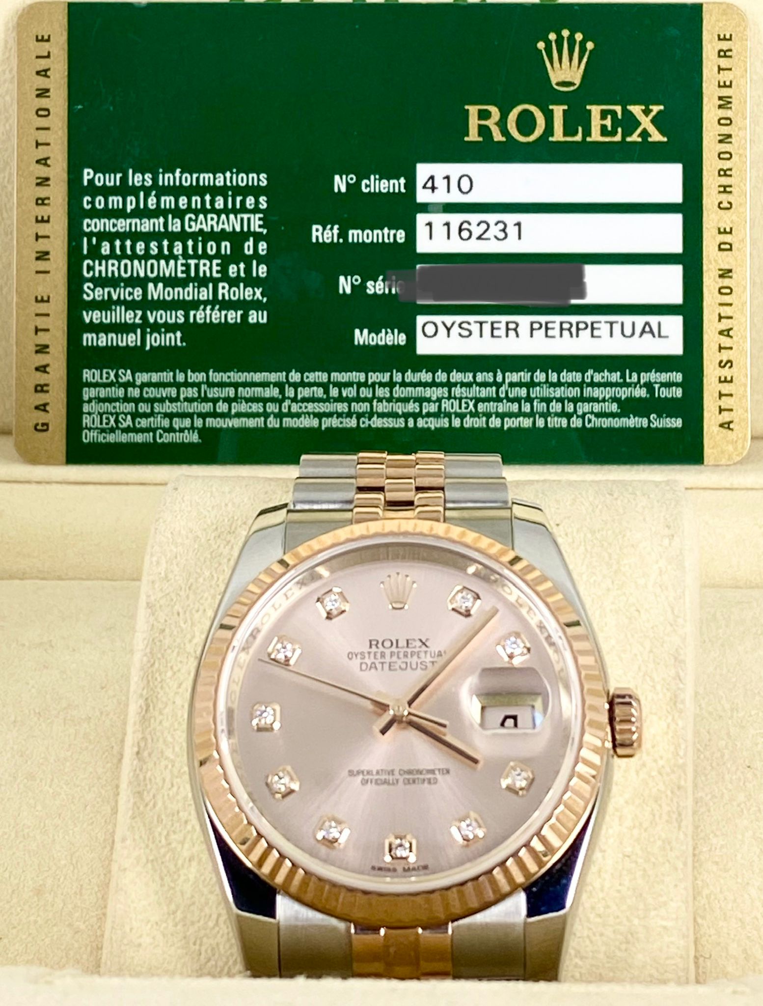 Rolex Datejust 36, Zweifarbig Roségold, vollständiges Set, Diamanten