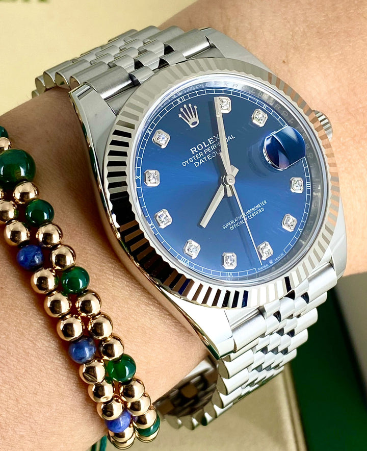Rolex Datejust 41, Blue Dial, With Diamonds, Full set, 2020