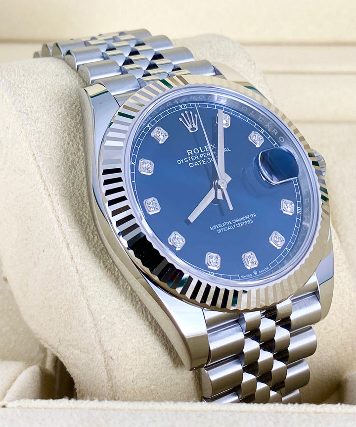 Rolex Datejust 41, Blue Dial, With Diamonds, Full set, 2020