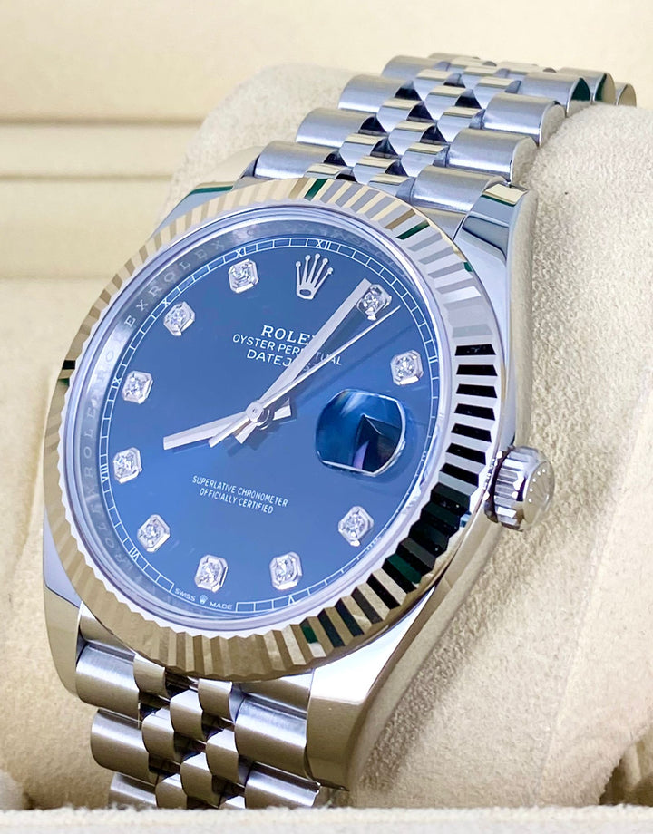 Rolex Datejust 41, Blue Dial, With Diamonds, Full set, 2020
