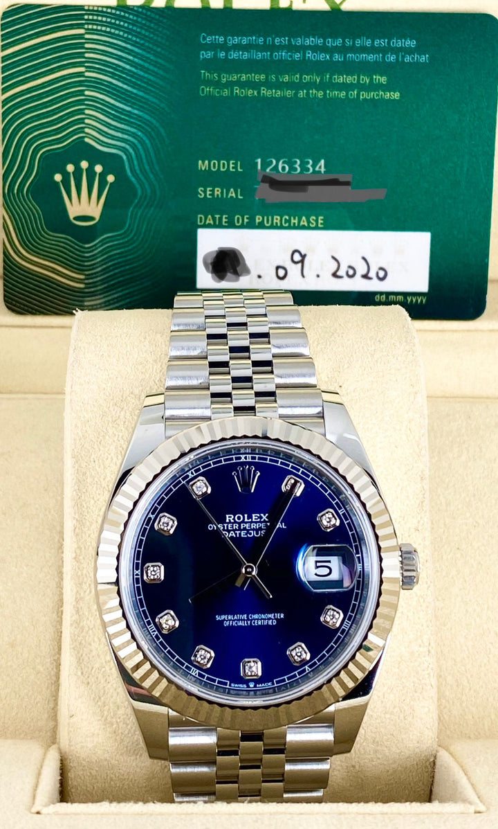 Rolex Datejust 41, Blue Dial, With Diamonds, Full set, 2020