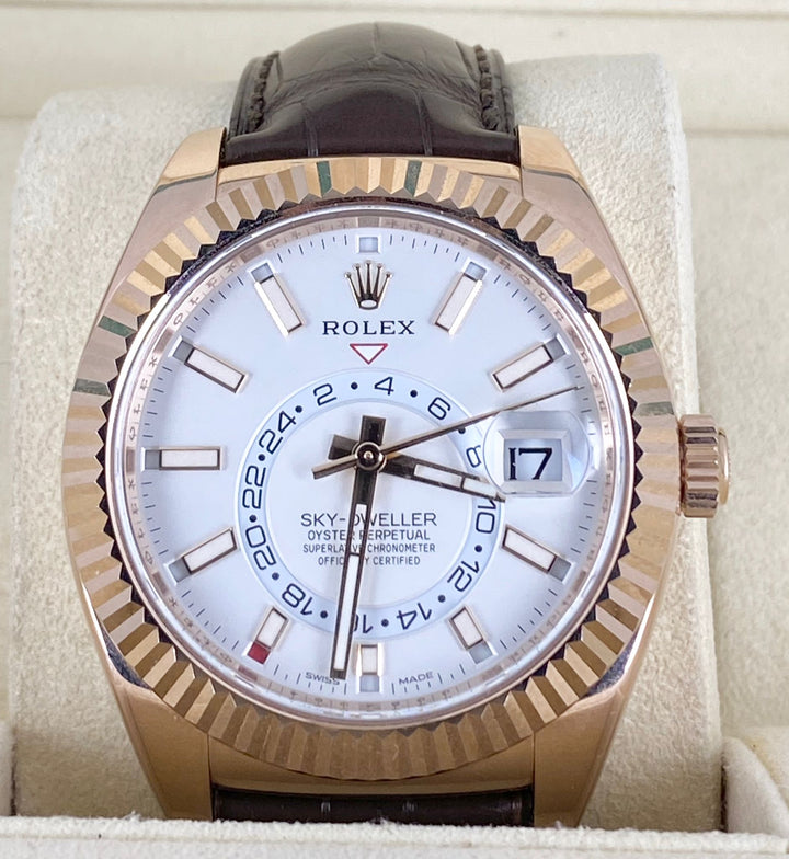 Rolex Sky-Dweller, Rose Gold, White Dial, Leather Band