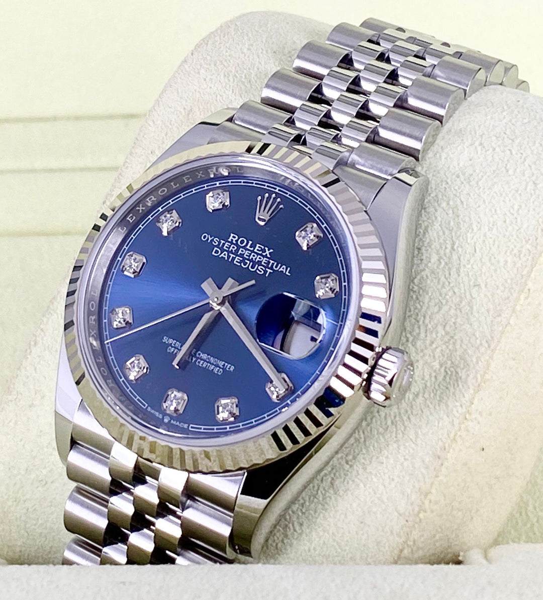 Rolex Datejust 36, Blue Dial with DIamonds, Full set, 2020