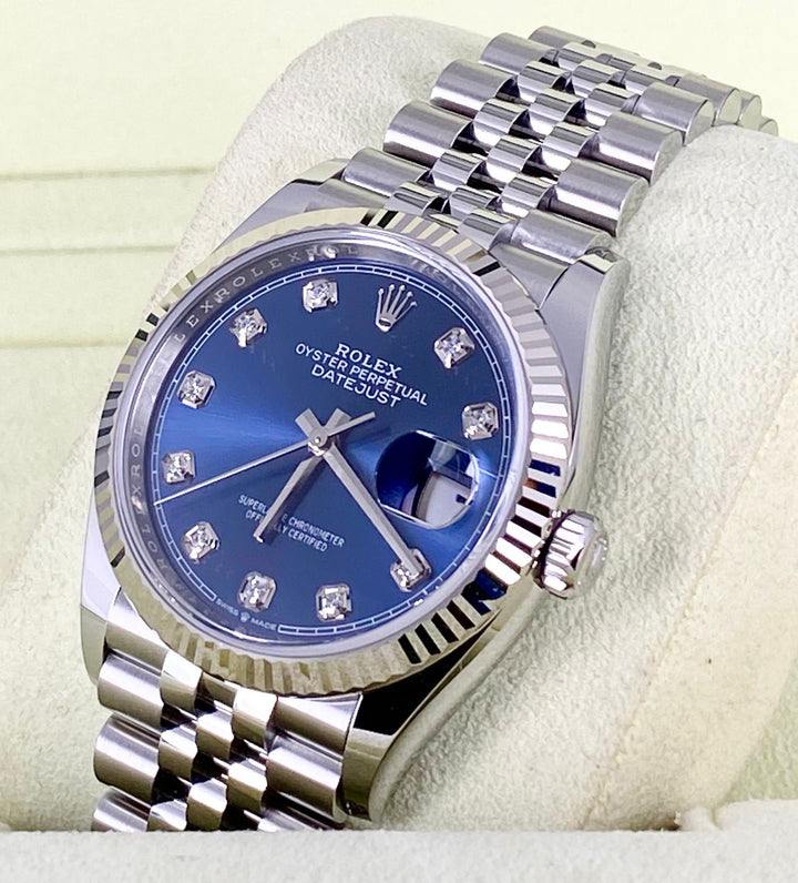 Rolex Datejust 36, Blue Dial with DIamonds, Full set, 2020