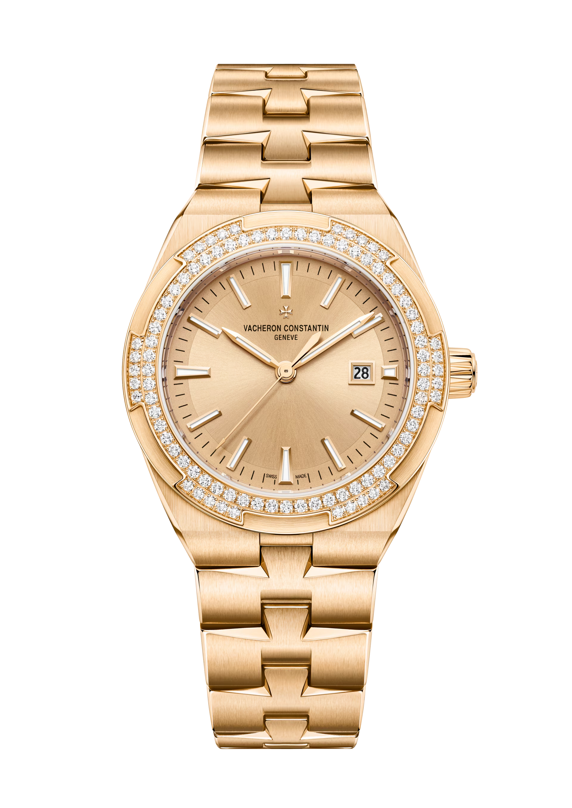 Overseas 35 mm Roségold Uhr mit Diamantlünette