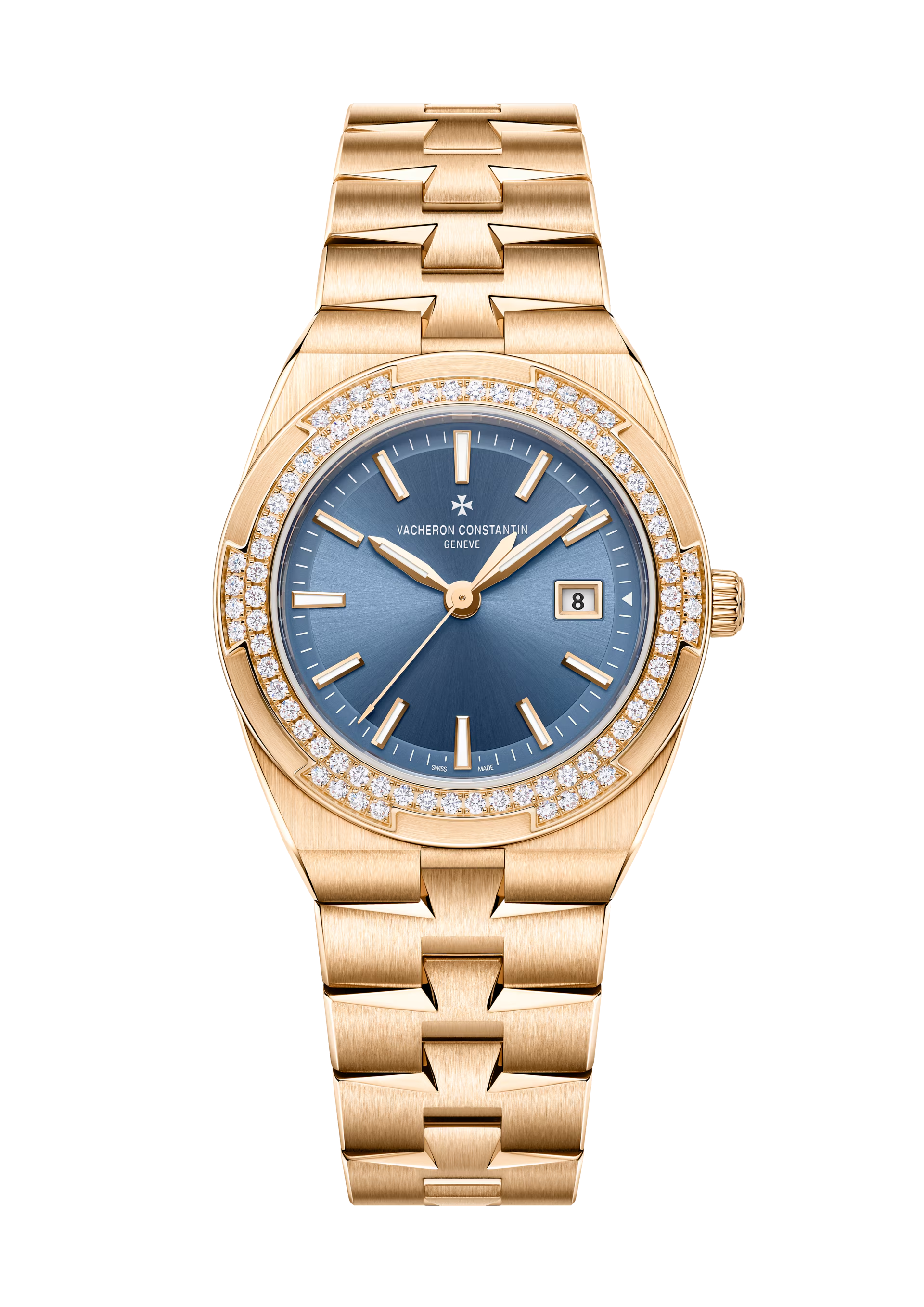 Overseas 33 mm Roségold Diamantlünette Quarz Uhr