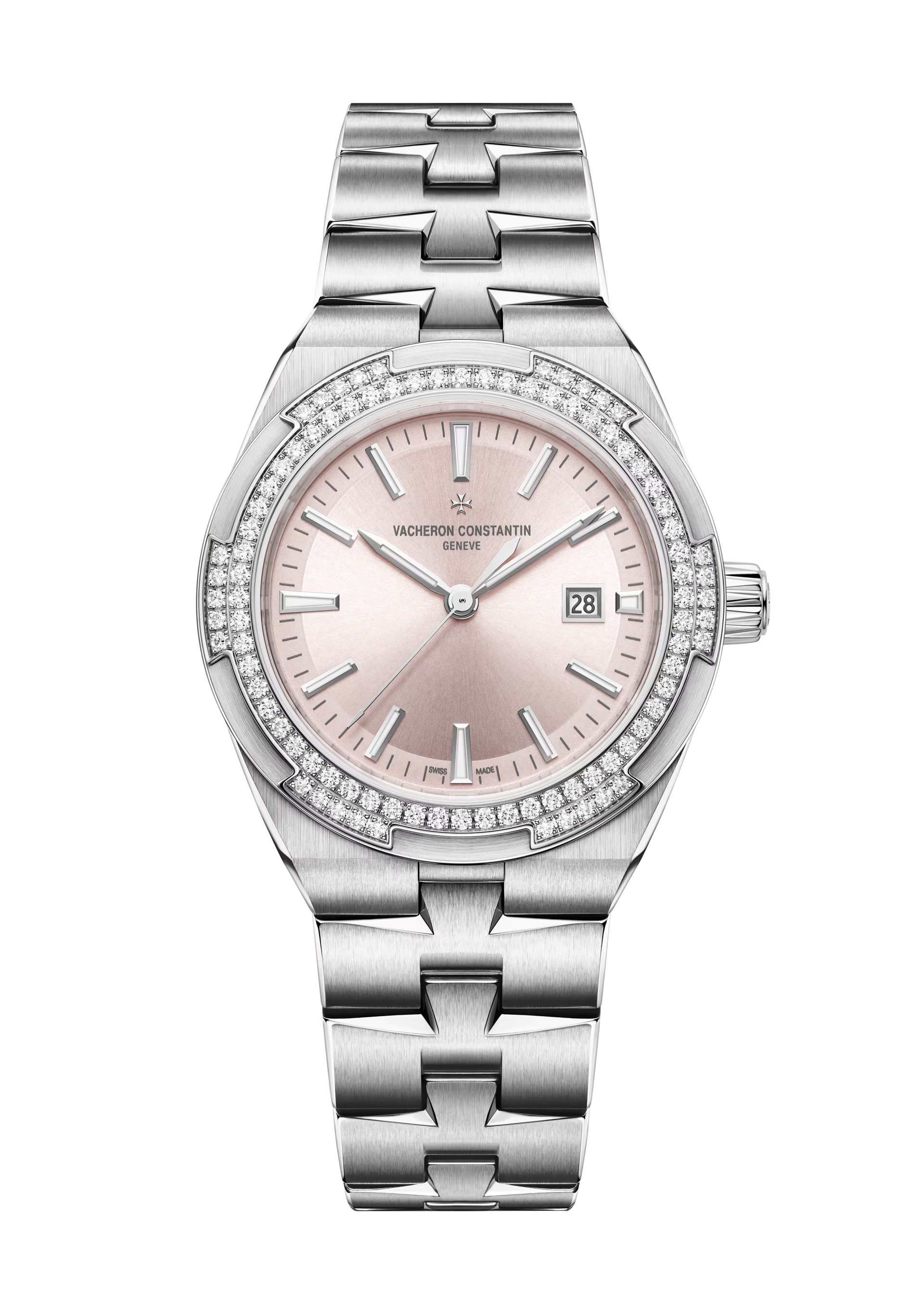 Overseas 35 mm Stahl Quarz Uhr mit Diamantlünette