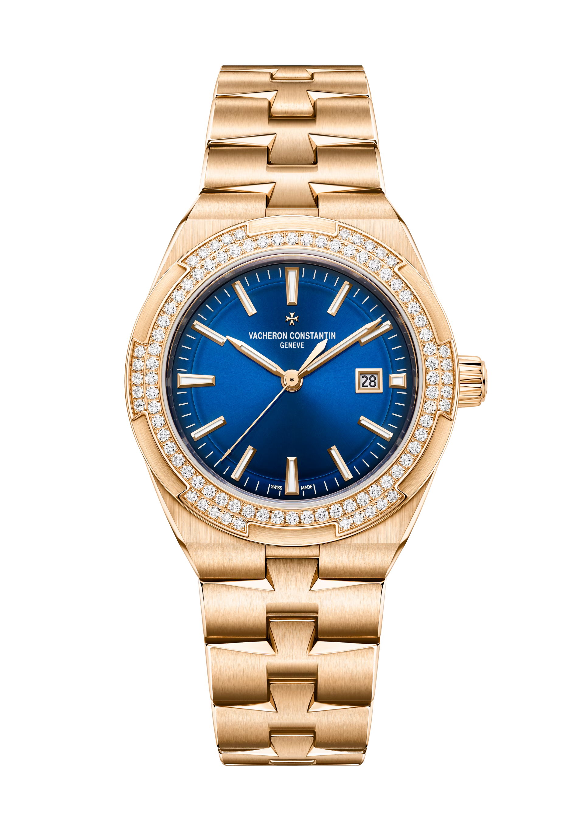 Overseas Selbstaufziehend 35 mm Roségold Uhr mit Diamantlünette
