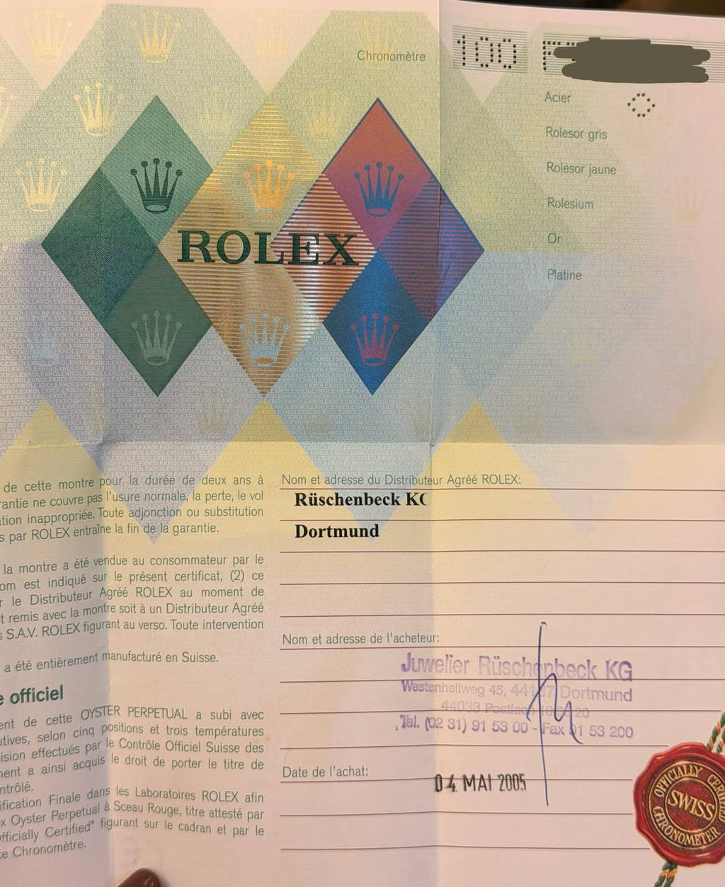 Rolex Oyster Perpetual Date Komplettset LC 100 2005 nach vollständigem Service 11-2025