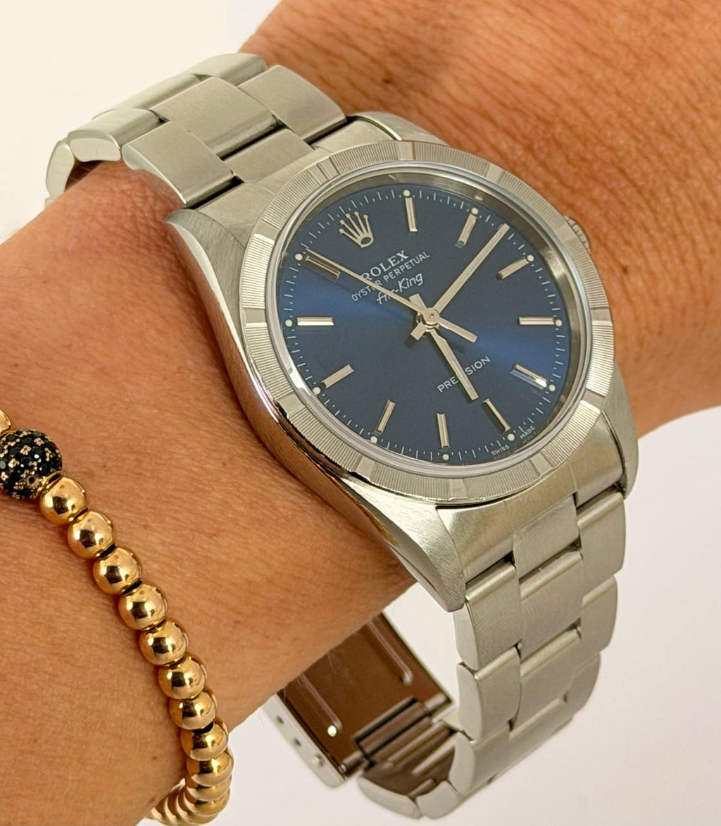 Rolex Air King ohne Löcher Seriennummer D nach vollständigem Service blaues Zifferblatt nur Uhr