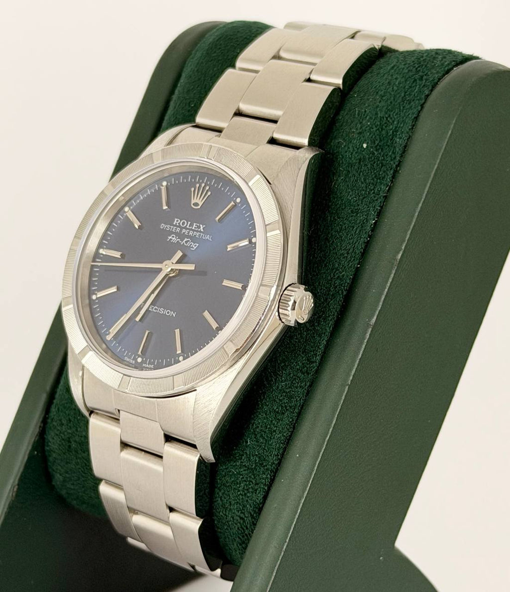 Rolex Air King ohne Löcher Seriennummer D nach vollständigem Service blaues Zifferblatt nur Uhr