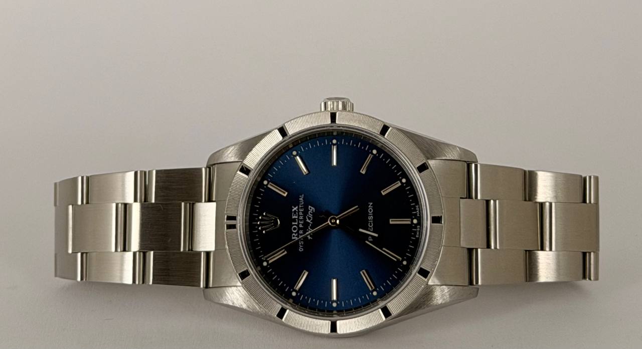 Rolex Air King ohne Löcher Seriennummer D nach vollständigem Service blaues Zifferblatt nur Uhr