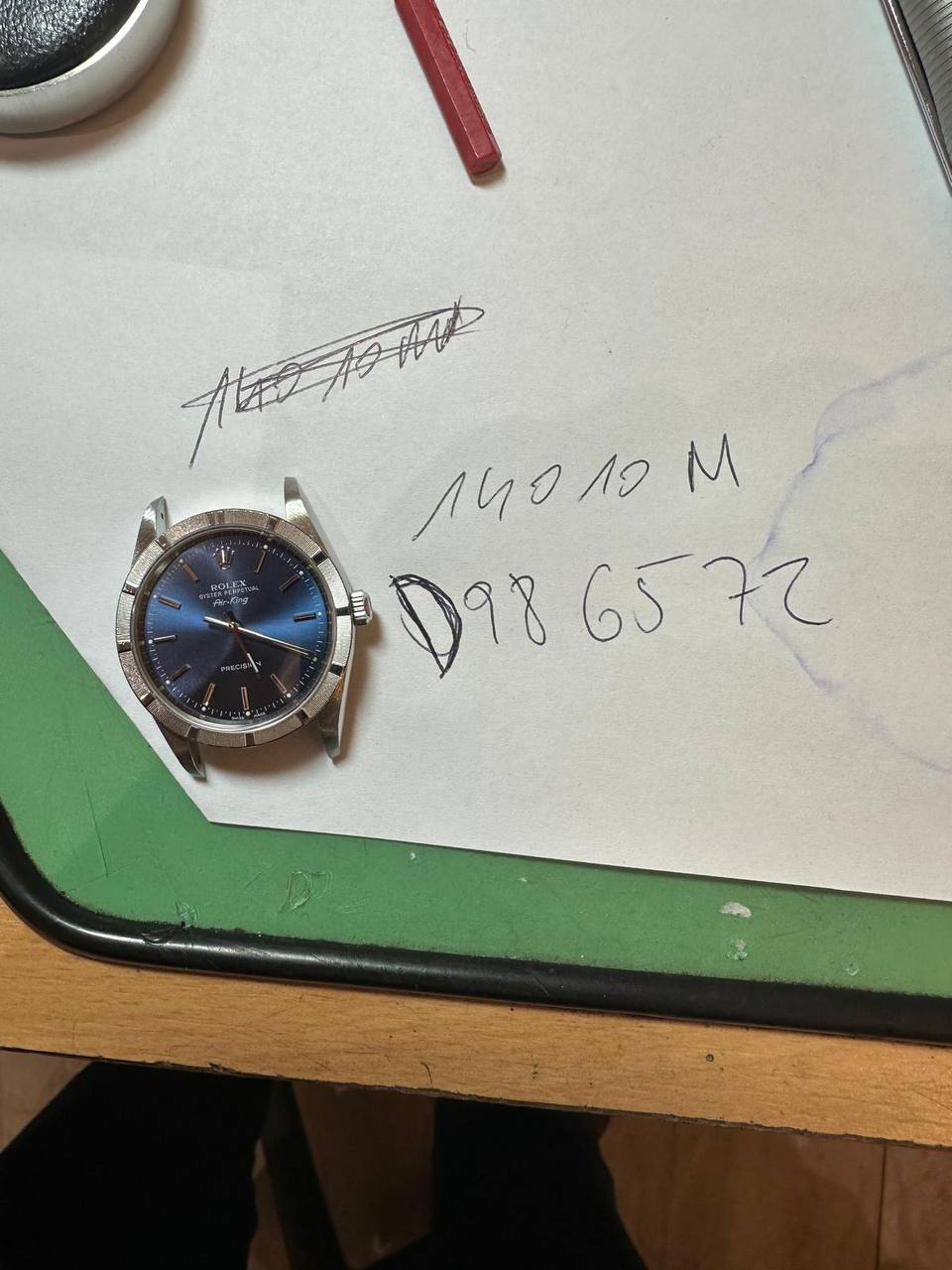 Rolex Air King ohne Löcher Seriennummer D nach vollständigem Service blaues Zifferblatt nur Uhr