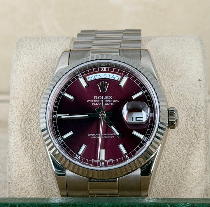 Rolex Day-Date 36 Cherry Dial Full Set Like New No Stretch Vienna Set
