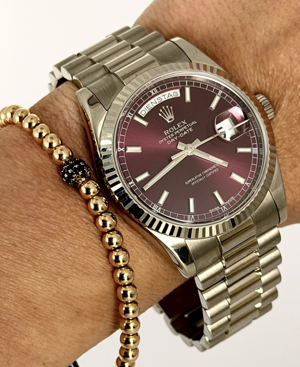 Rolex Day-Date 36 Kirsch-Zifferblatt Komplettset wie neu kein Stretch Wien Set