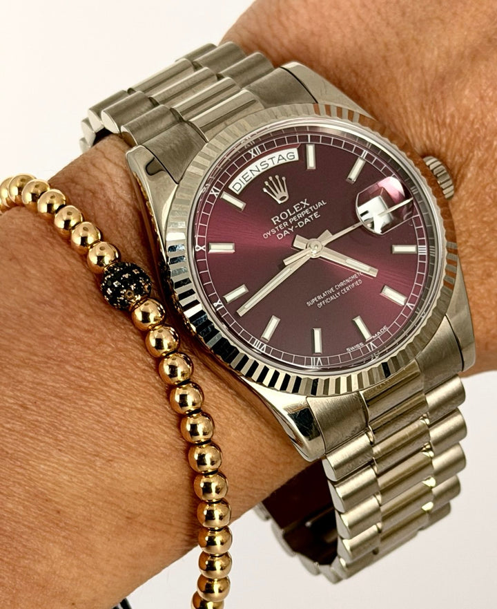 Rolex Day-Date 36 Cherry Dial Full Set Like New No Stretch Vienna Set