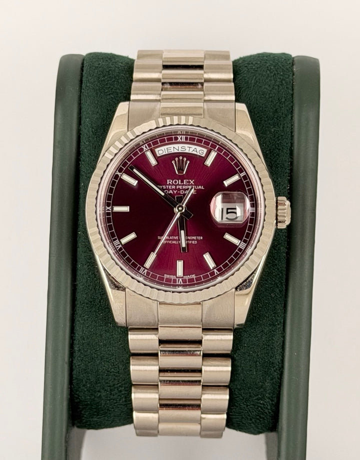 Rolex Day-Date 36 Cherry Dial Full Set Like New No Stretch Vienna Set