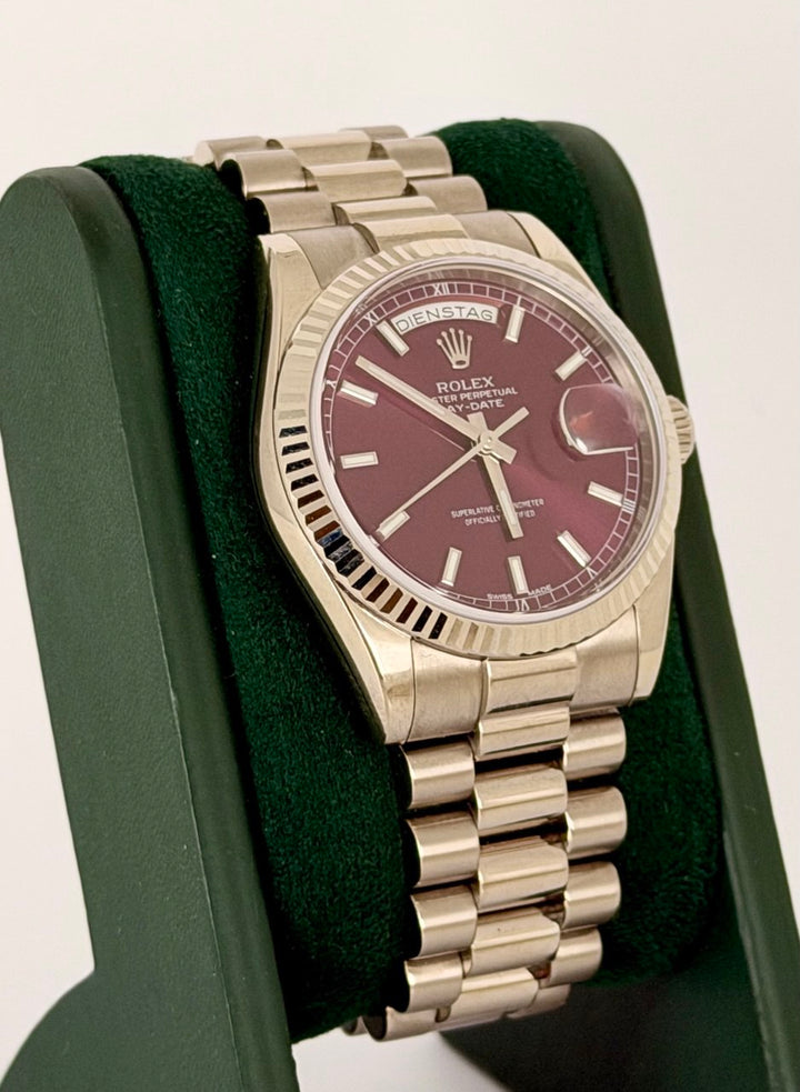 Rolex Day-Date 36 Cherry Dial Full Set Like New No Stretch Vienna Set