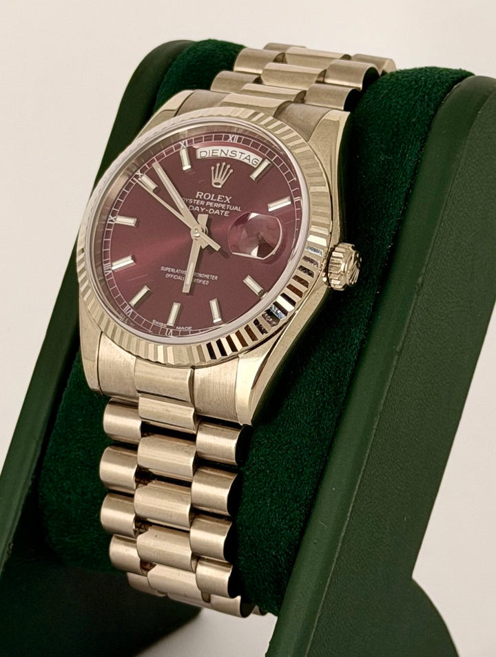 Rolex Day-Date 36 Cherry Dial Full Set Like New No Stretch Vienna Set