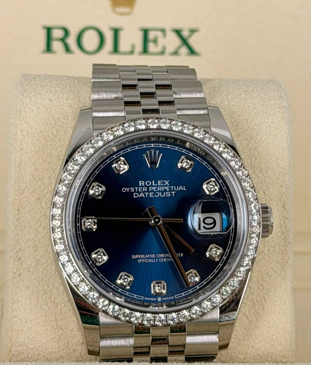 Rolex Datejust 36 Werksdiamantlünette und Werksdiamantzifferblatt Neu 08-2025