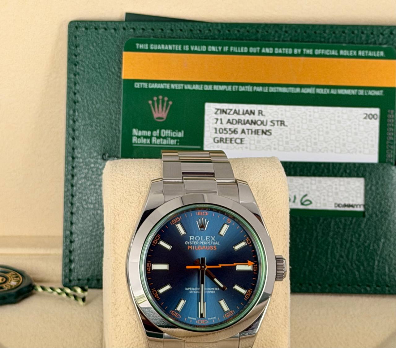 Rolex Milgauss Blau Z-Zifferblatt Komplettset 2016 LC 200 wie neu