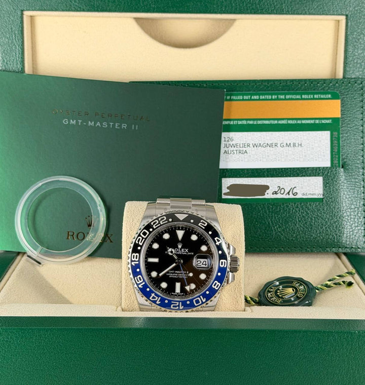 Rolex GMT-Master II "Batman" NEW OLD STOCK STICKERED WATCH FULL SET LC 126
