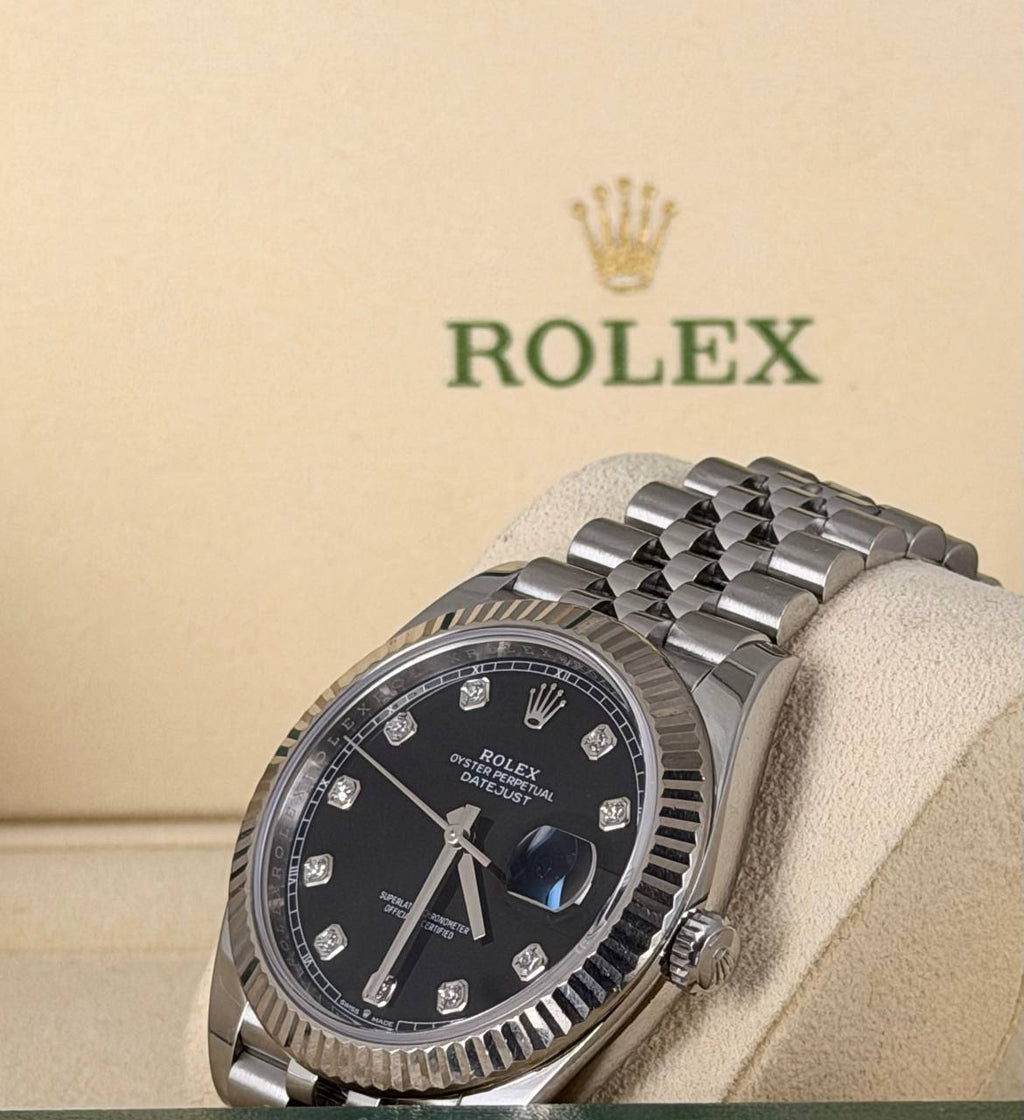 Rolex Datejust 41 Diamant-Zifferblatt mit Jubilé-Armband, 18k Weißgoldlünette, Komplettset