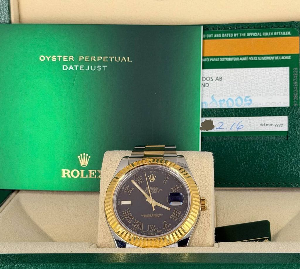 Rolex Datejust II Schwarzes Wimbledon-Zifferblatt Komplettset 2016 Zustand 99%