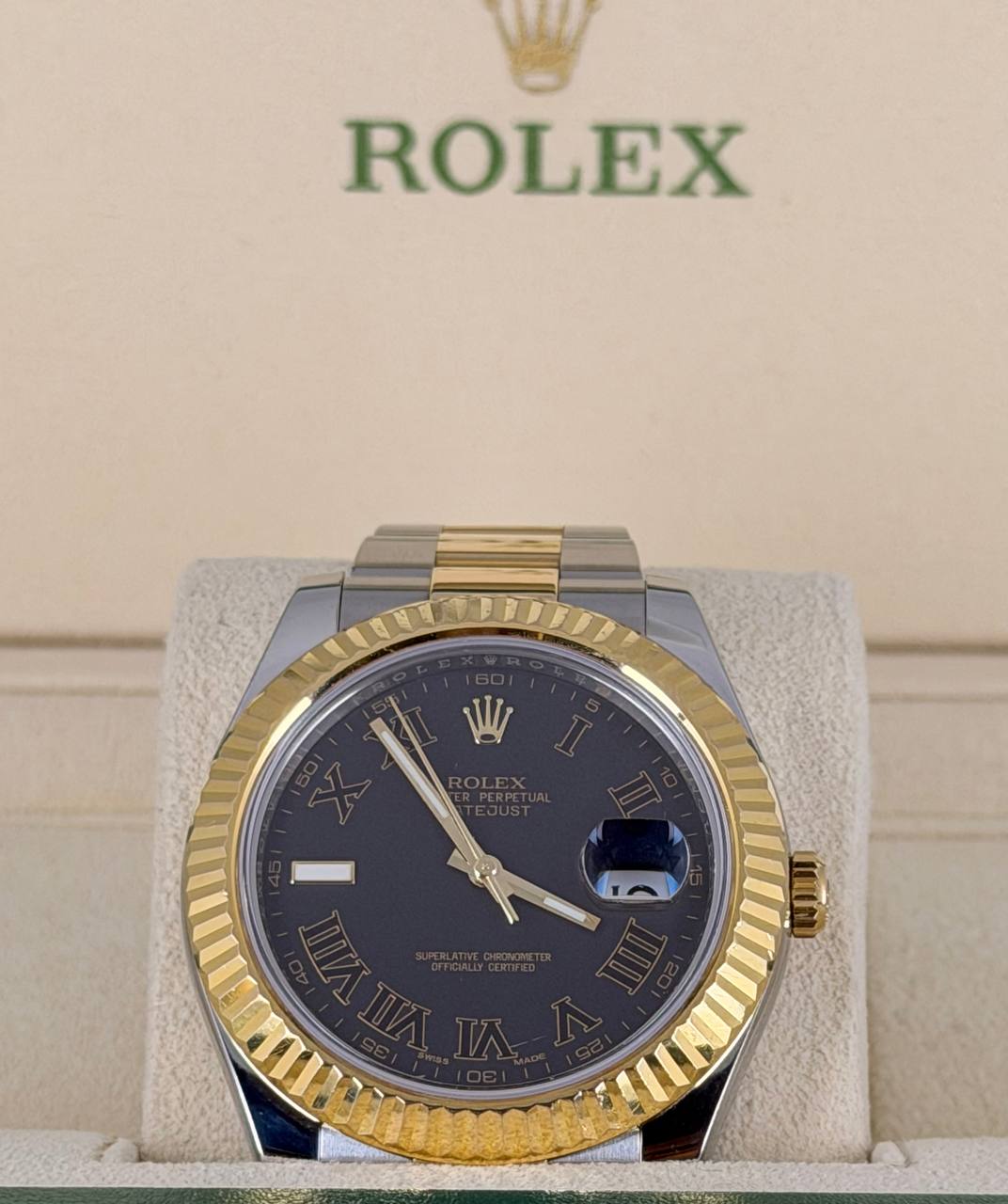 Rolex Datejust II Schwarzes Wimbledon-Zifferblatt Komplettset 2016 Zustand 99%