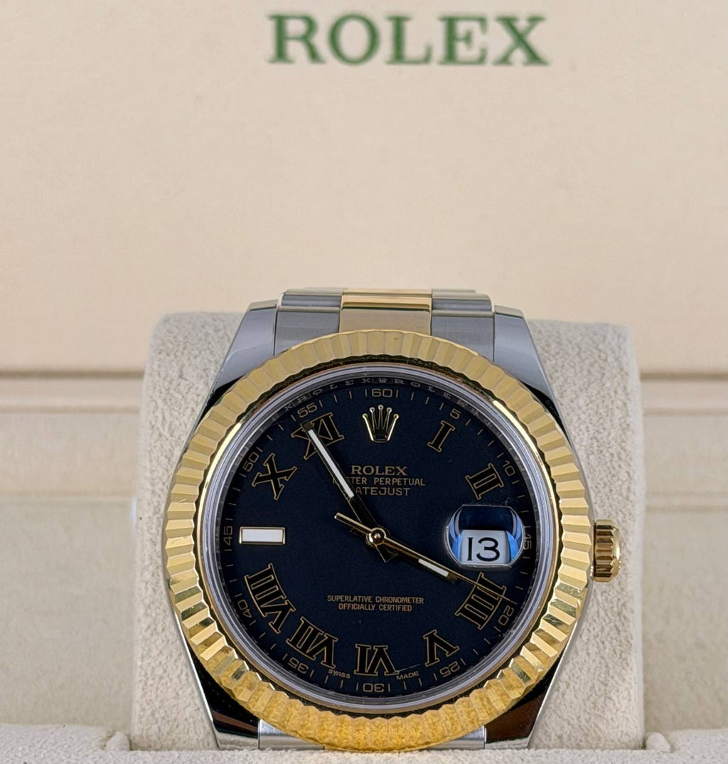 Rolex Datejust II Schwarzes Wimbledon-Zifferblatt Komplettset 2016 Zustand 99%