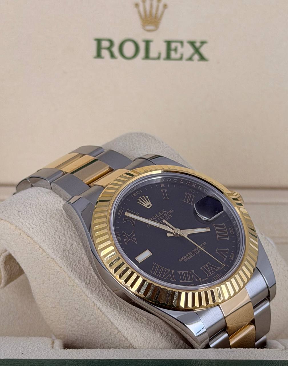Rolex Datejust II Schwarzes Wimbledon-Zifferblatt Komplettset 2016 Zustand 99%