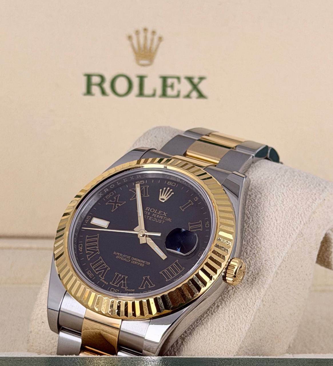 Rolex Datejust II Schwarzes Wimbledon-Zifferblatt Komplettset 2016 Zustand 99%