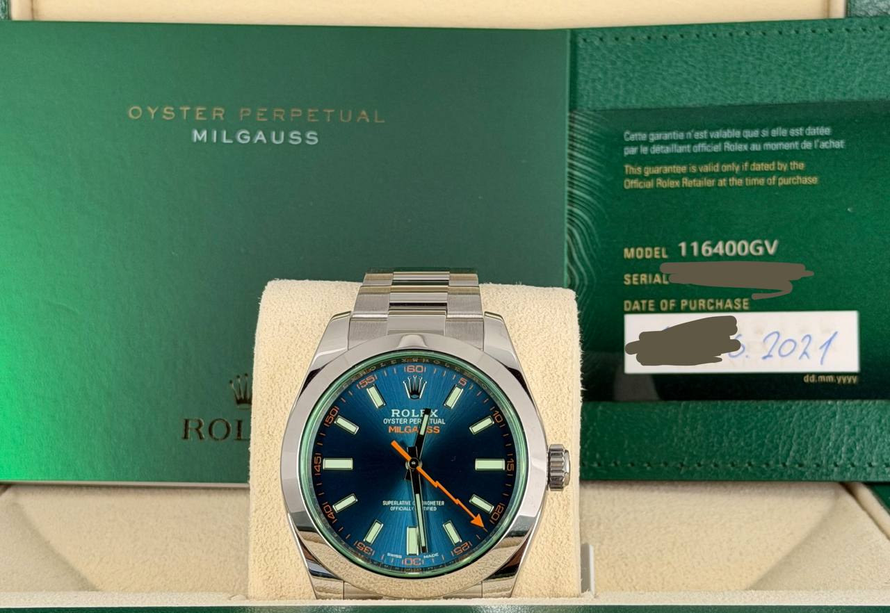 Rolex Milgauss Blau 2021 Neue Karte Unpoliert Komplettset EU