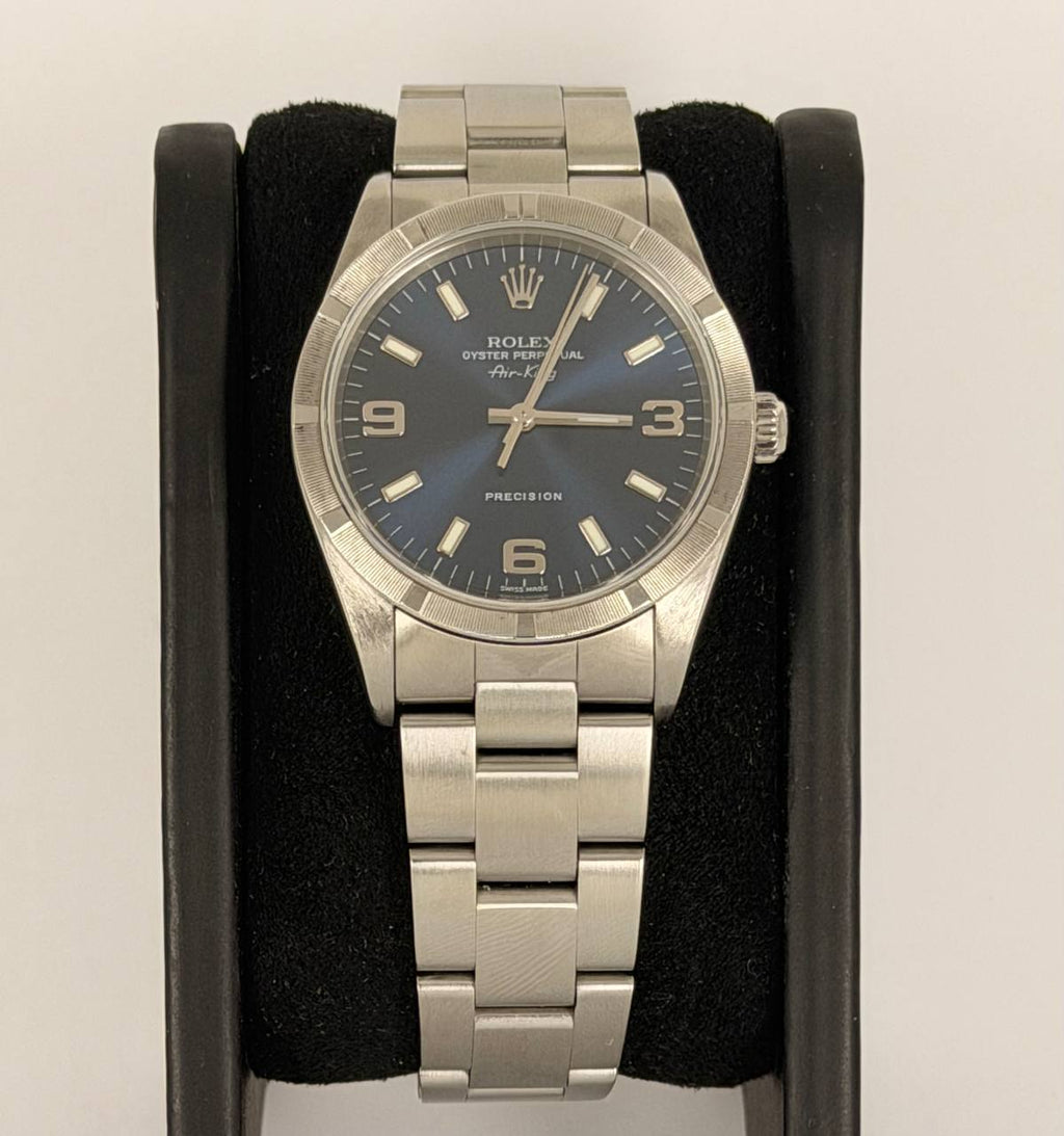 Rolex Oyster Perpetual Date Blaues Zifferblatt, Full Set, neuwertiger Zustand, nach Service, Seriennummer Y