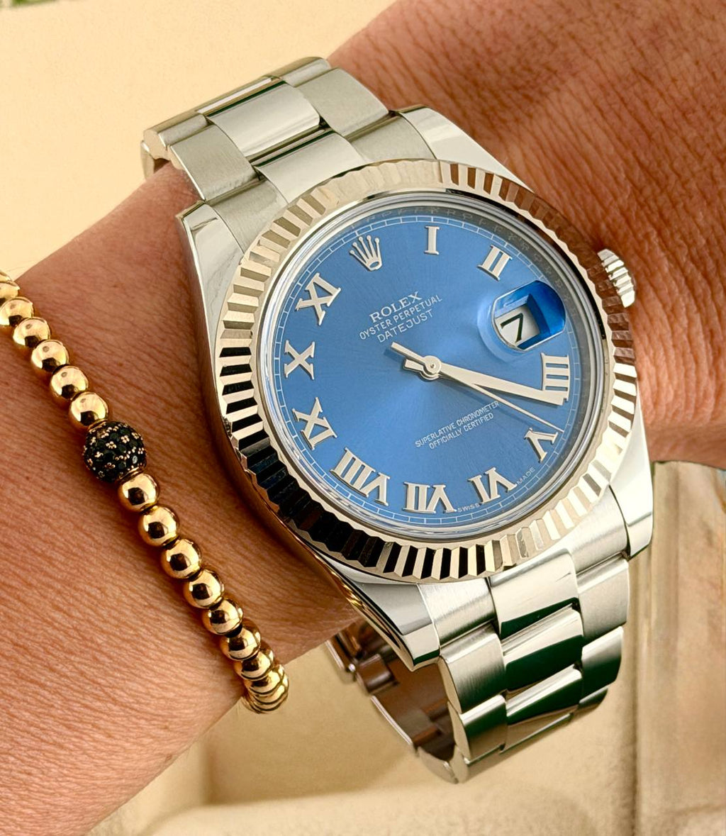 Rolex Datejust II 41 mm Azurblaues Zifferblatt 2016 Full Set 18k Weißgold-Lünette