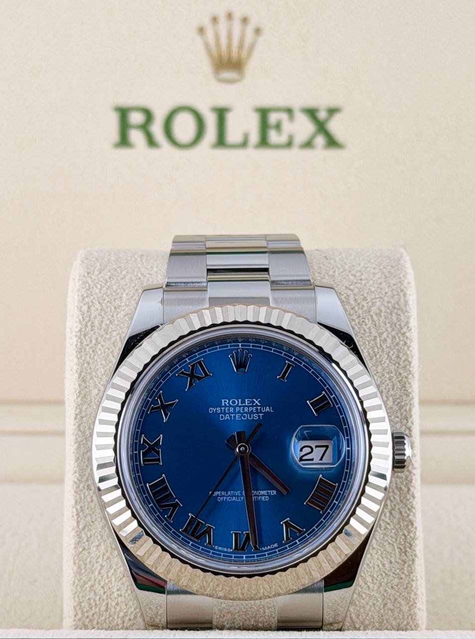 Rolex Datejust II 41 mm Azurblaues Zifferblatt 2016 Full Set 18k Weißgold-Lünette