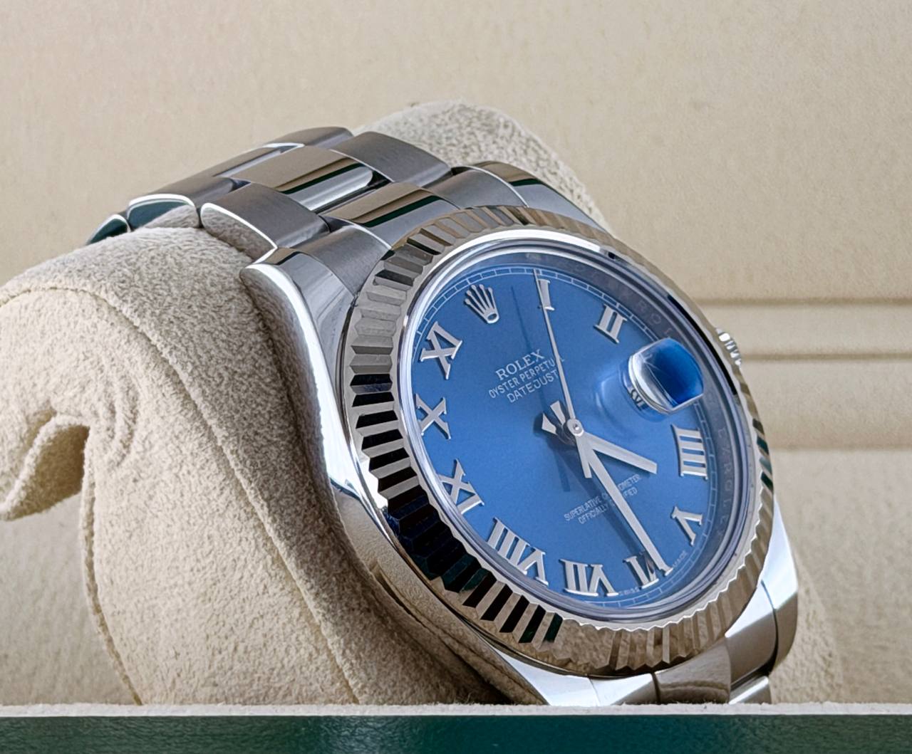 Rolex Datejust II 41 mm Azurblaues Zifferblatt 2016 Full Set 18k Weißgold-Lünette