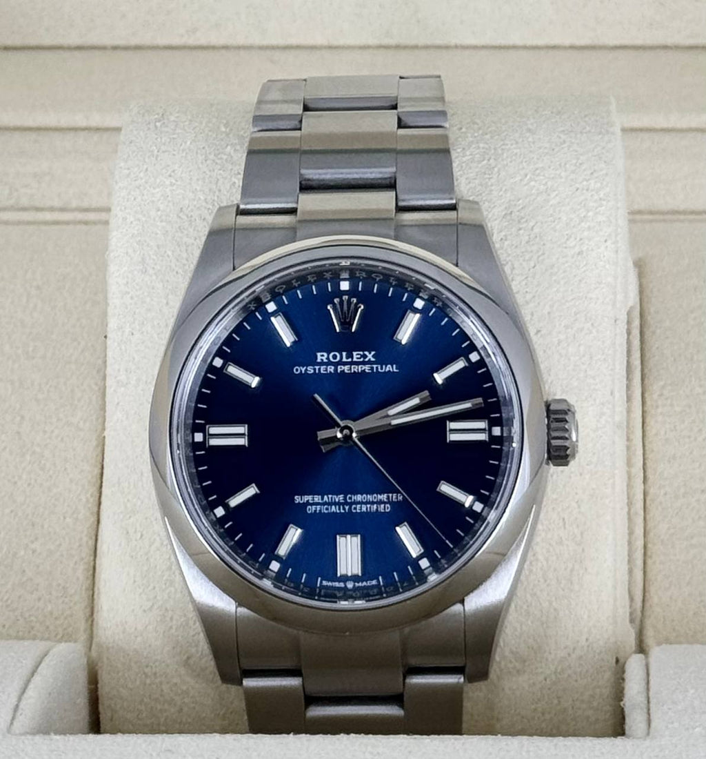 Rolex Oyster Perpetual 36, blaues Zifferblatt 2021, wie neu