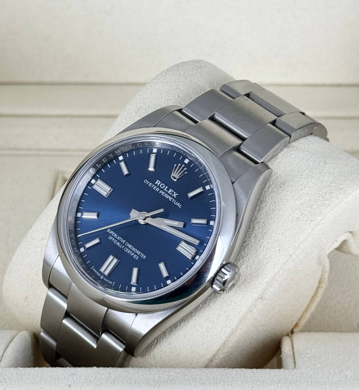 Rolex Oyster Perpetual 36, blaues Zifferblatt 2021, wie neu