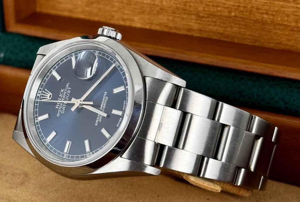 Rolex Datejust, blaues Zifferblatt, mit Box und Papieren
